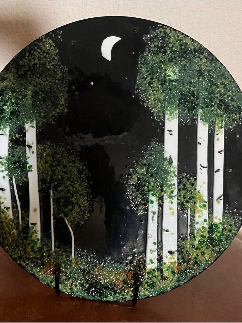 Handcrafted Infused Glass Forest Art Plate Glass 11” D